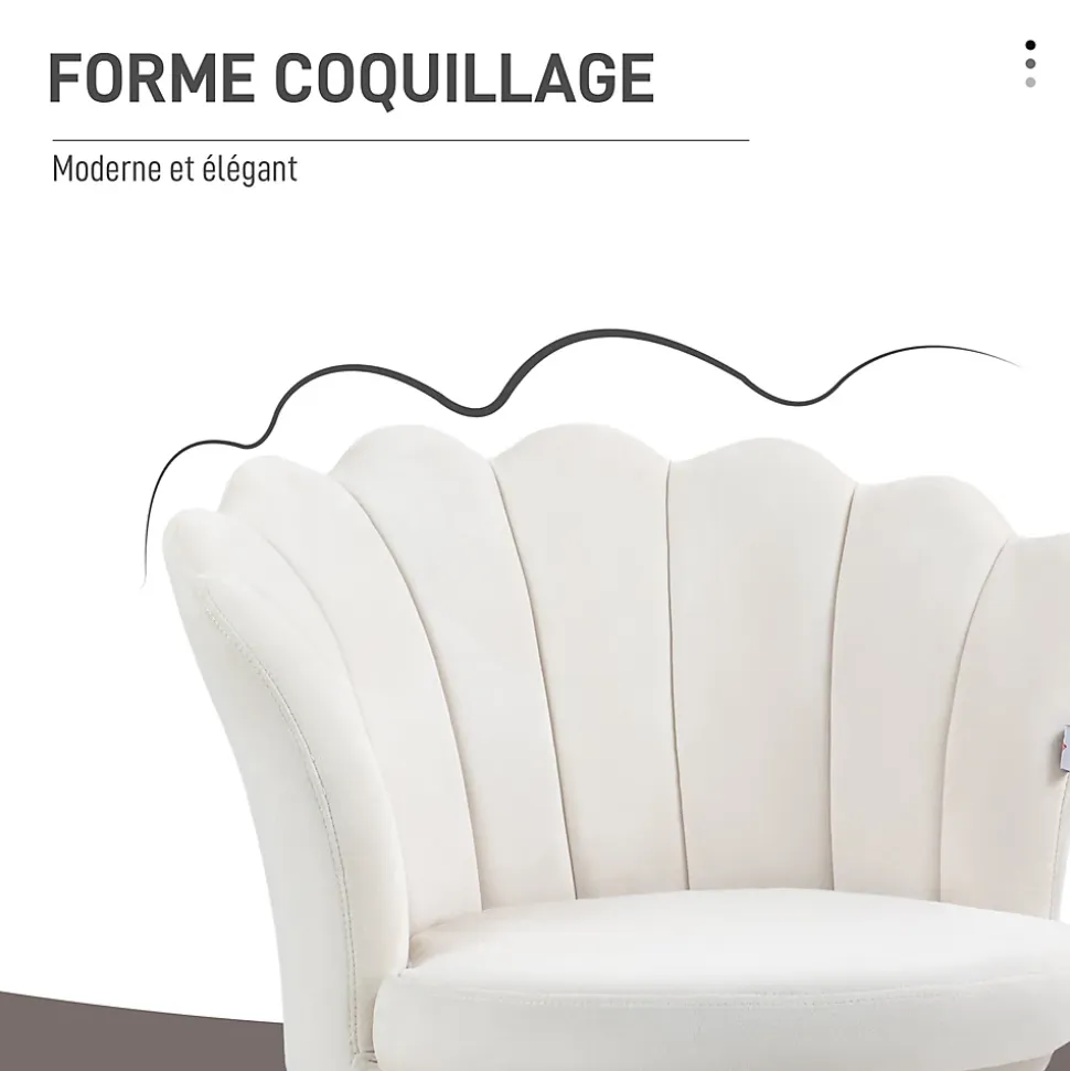 Chaise coquillage chaise design pieds métal dorés effilés velours crème