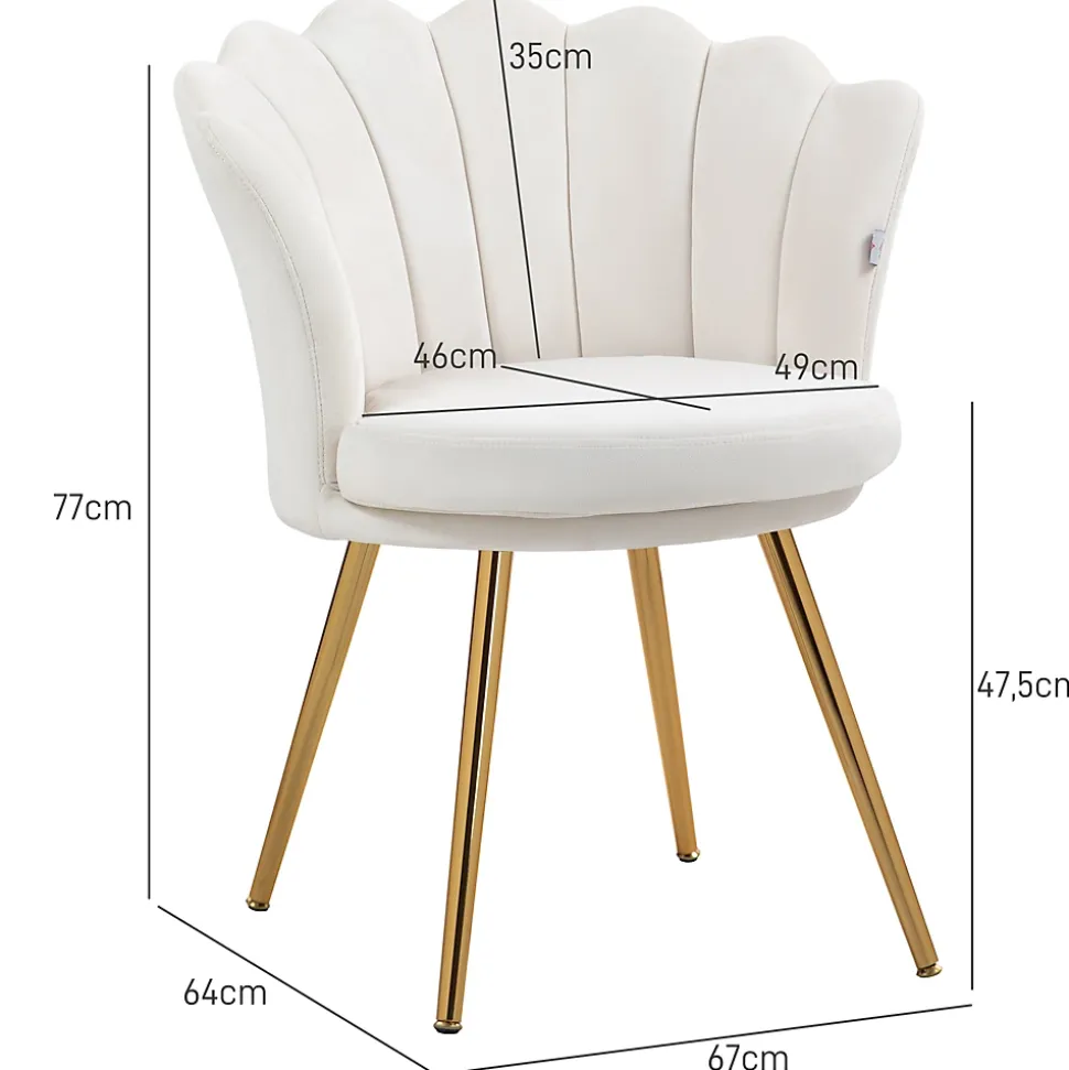 Chaise coquillage chaise design pieds métal dorés effilés velours crème