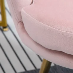 Chaise coquillage chaise design pieds métal dorés effilés velours rose poudré