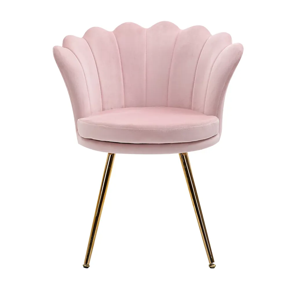Chaise coquillage chaise design pieds métal dorés effilés velours rose poudré