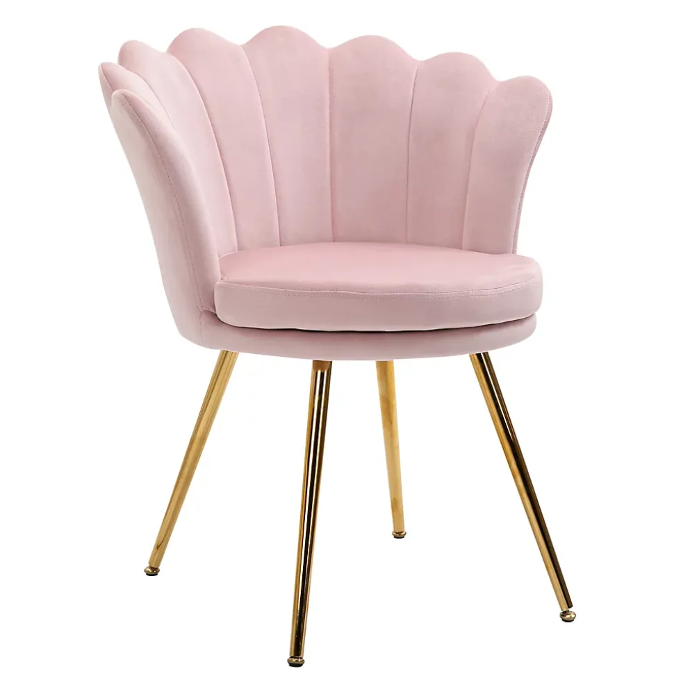 Chaise coquillage chaise design pieds métal dorés effilés velours rose poudré