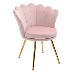 Chaise coquillage chaise design pieds métal dorés effilés velours rose poudré