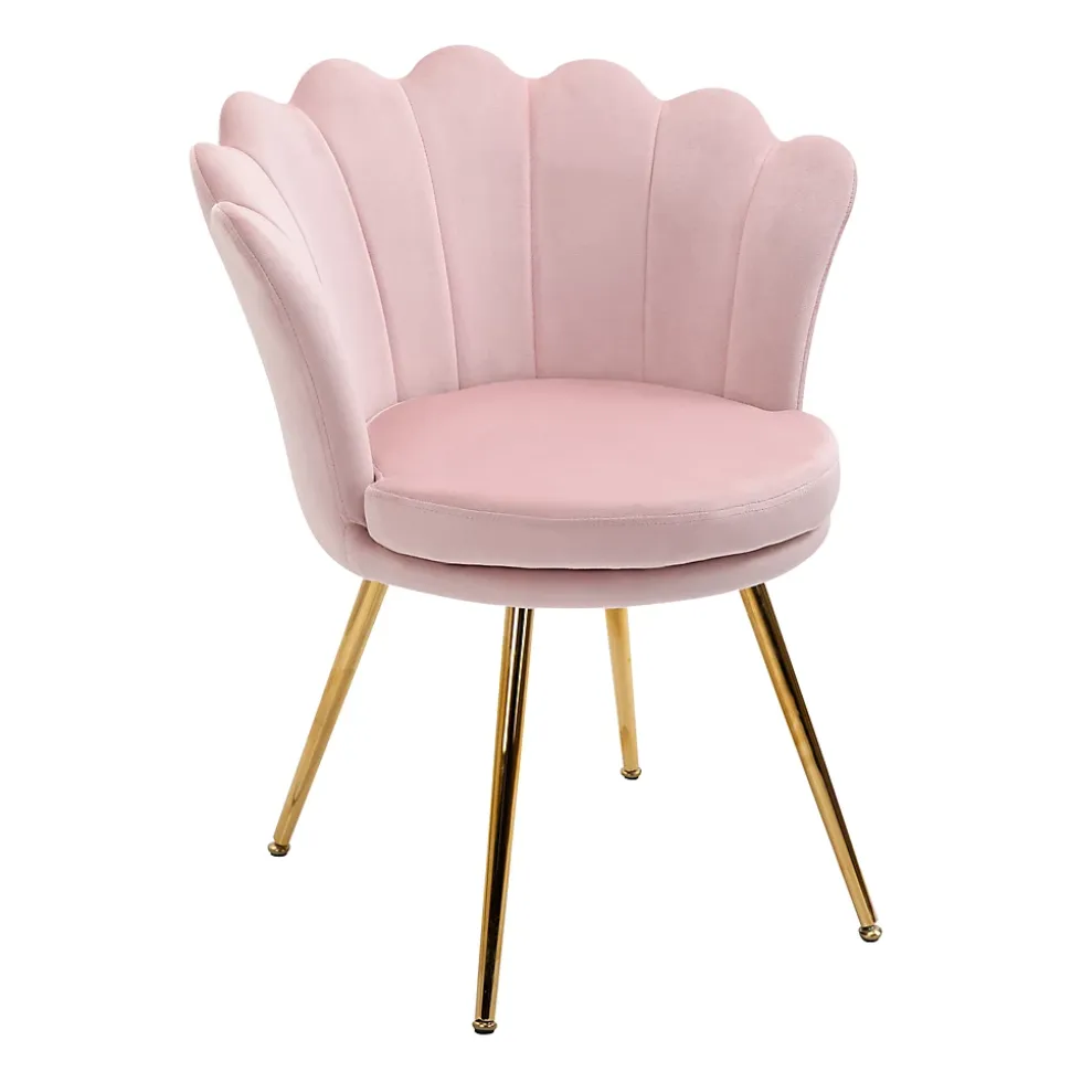 Chaise coquillage chaise design pieds métal dorés effilés velours rose poudré