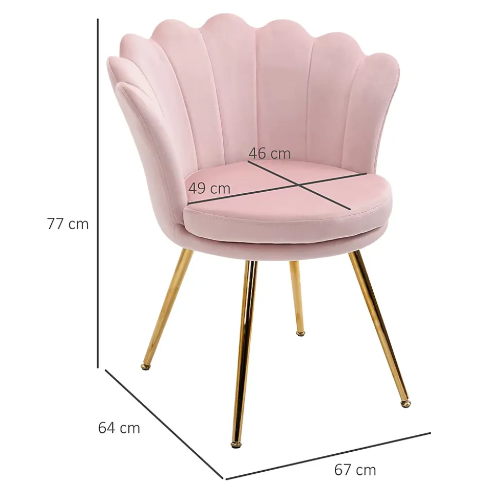 Chaise coquillage chaise design pieds métal dorés effilés velours rose poudré