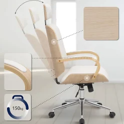 Chaise Dayton similicuir, appui-tête, pivotante 360 , réglable hauteur Nature/Blanc