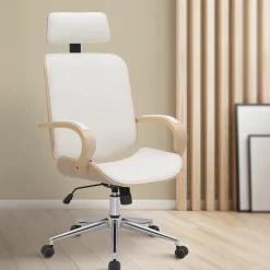 Chaise Dayton similicuir, appui-tête, pivotante 360 , réglable hauteur Nature/Blanc
