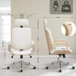 Chaise Dayton similicuir, appui-tête, pivotante 360 , réglable hauteur Nature/Blanc