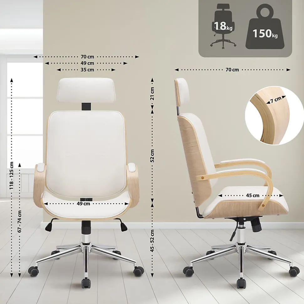 Chaise Dayton similicuir, appui-tête, pivotante 360 , réglable hauteur Nature/Blanc