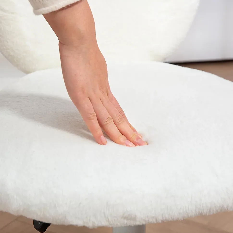 Chaise de Bureau - Chaise Pivotante avec Oreilles de Lapin, Réglable en Hauteur pour Chambre, design Velours, Blanc, 52x45x90 cm