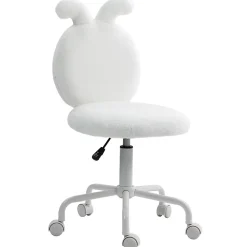 Chaise de Bureau - Chaise Pivotante avec Oreilles de Lapin, Réglable en Hauteur pour Chambre, design Velours, Blanc, 52x45x90 cm