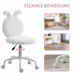 Chaise de Bureau - Chaise Pivotante avec Oreilles de Lapin, Réglable en Hauteur pour Chambre, design Velours, Blanc, 52x45x90 cm