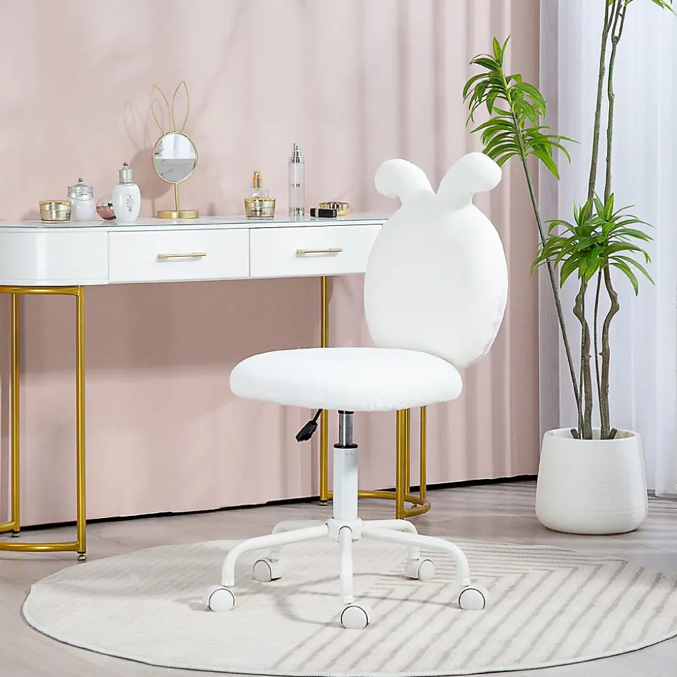 Chaise de Bureau - Chaise Pivotante avec Oreilles de Lapin, Réglable en Hauteur pour Chambre, design Velours, Blanc, 52x45x90 cm