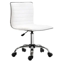 Chaise de Bureau - Chaise de Bureau Sans Accoudoirs Réglable en Hauteur, Ergonomique et Confortable, Cuir Synthétique, Blanc