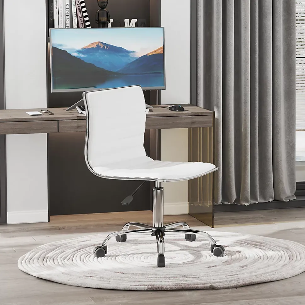 Chaise de Bureau - Chaise de Bureau Sans Accoudoirs Réglable en Hauteur, Ergonomique et Confortable, Cuir Synthétique, Blanc