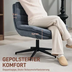 Chaise de Bureau - Chaise Sans Accoudoirs avec Large Assise Pivotante Réglable en Hauteur, Tissu Lin 76x65,5x80 cm Gris Foncé
