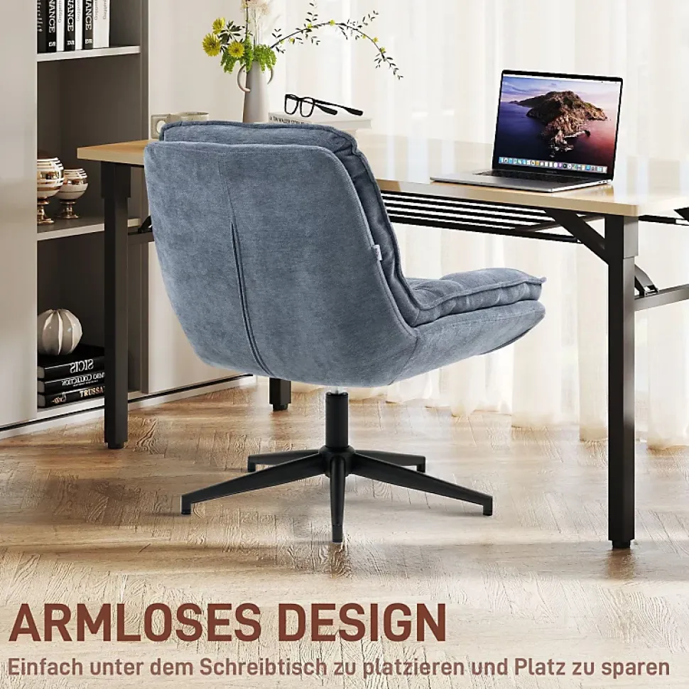 Chaise de Bureau - Chaise Sans Accoudoirs avec Large Assise Pivotante Réglable en Hauteur, Tissu Lin 76x65,5x80 cm Gris Foncé
