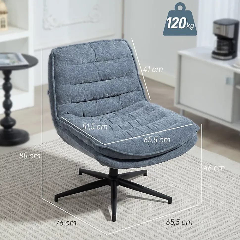 Chaise de Bureau - Chaise Sans Accoudoirs avec Large Assise Pivotante Réglable en Hauteur, Tissu Lin 76x65,5x80 cm Gris Foncé