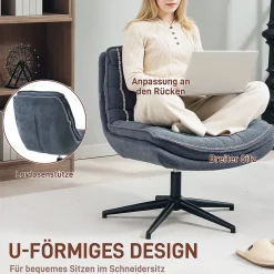 Chaise de Bureau - Chaise Sans Accoudoirs avec Large Assise Pivotante Réglable en Hauteur, Tissu Lin 76x65,5x80 cm Gris Foncé