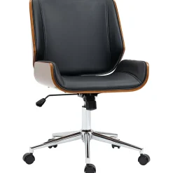 Chaise de Bureau - Chaise de Bureau Vintage avec Dossier Inclinable et Pivotant, design Industriel Bois et Métal, PU Noir