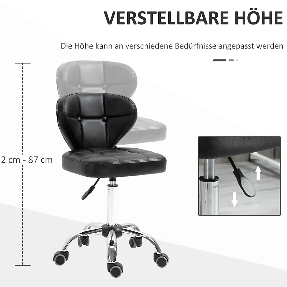 Chaise de Bureau - Lot de 2 Chaises de Bureau avec Assise Confortable et Roulettes Pivotantes, Acier, Noir, 45x47x87 cm