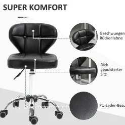 Chaise de Bureau - Lot de 2 Chaises de Bureau avec Assise Confortable et Roulettes Pivotantes, Acier, Noir, 45x47x87 cm