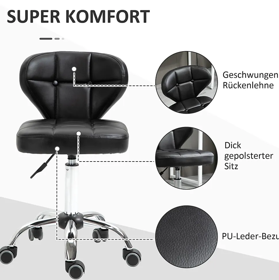 Chaise de Bureau - Lot de 2 Chaises de Bureau avec Assise Confortable et Roulettes Pivotantes, Acier, Noir, 45x47x87 cm