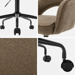 Chaise de bureau à roulettes bouclettes taupe. Jim. L 60 x P 62 x H 89 / 99cm