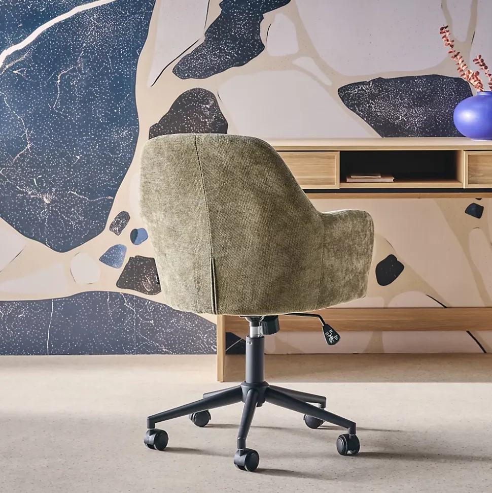 Chaise de bureau à roulettes ajustable métal et tissu kaki - L 57 x P 57 x H 85/94.5cm - Stan