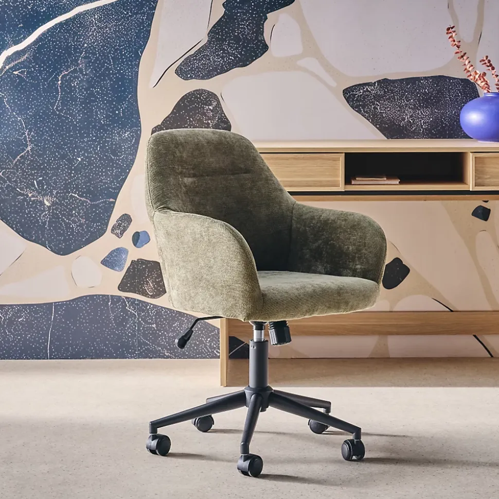 Chaise de bureau à roulettes ajustable métal et tissu kaki - L 57 x P 57 x H 85/94.5cm - Stan