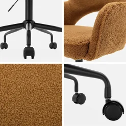 Chaise de bureau à roulettes bouclettes ocre. Jim. L 60 x P 62 x H 89 / 99cm.