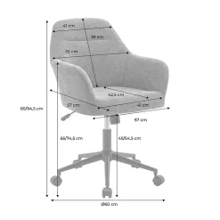Chaise de bureau à roulettes ajustable métal et tissu beige - L 57 x P 57 x H 85/94.5cm - Stan