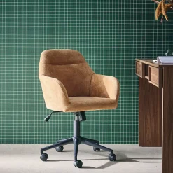 Chaise de bureau à roulettes ajustable métal et tissu camel - L 57 x P 57 x H 85/94.5cm - Stan