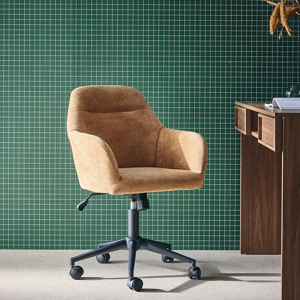 Chaise de bureau à roulettes ajustable métal et tissu camel - L 57 x P 57 x H 85/94.5cm - Stan