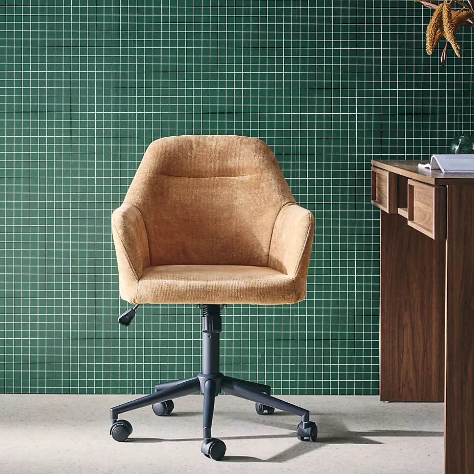 Chaise de bureau à roulettes ajustable métal et tissu camel - L 57 x P 57 x H 85/94.5cm - Stan