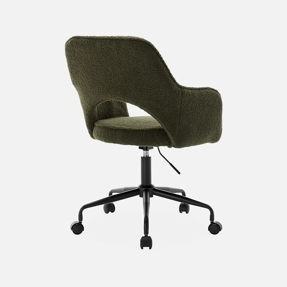 Chaise de bureau à roulettes bouclettes kaki foncé. Jim. L 60 x P 62 x H 89 / 99cm.