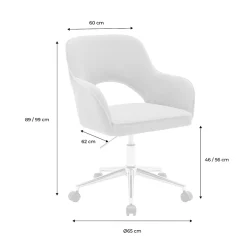 Chaise de bureau à roulettes velours côtelé blanc cassé piétement chromé. L 60 x P 62 x H 89 / 99cm