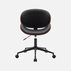 Chaise de bureau à roulettes bois courbé avec placage effet noyer et assise noire