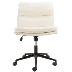 Chaise de bureau à roulettes en tissu écru dossier carré