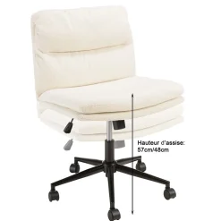 Chaise de bureau à roulettes en tissu écru dossier carré