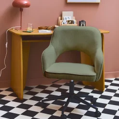 Chaise de bureau à roulettes velours côtelé kaki. L 60 x P 62 x H 89 / 99cm