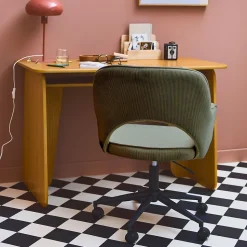 Chaise de bureau à roulettes velours côtelé kaki. L 60 x P 62 x H 89 / 99cm