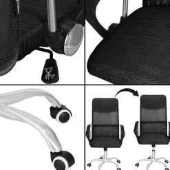 Chaise de bureau - SPRINGOS - Réglable en hauteur - Dossier rembourré - Noir - Mobilité sur roulettes