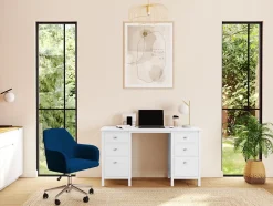 Chaise de bureau - Velours - Bleu et argenté - Hauteur réglable - ELEANA