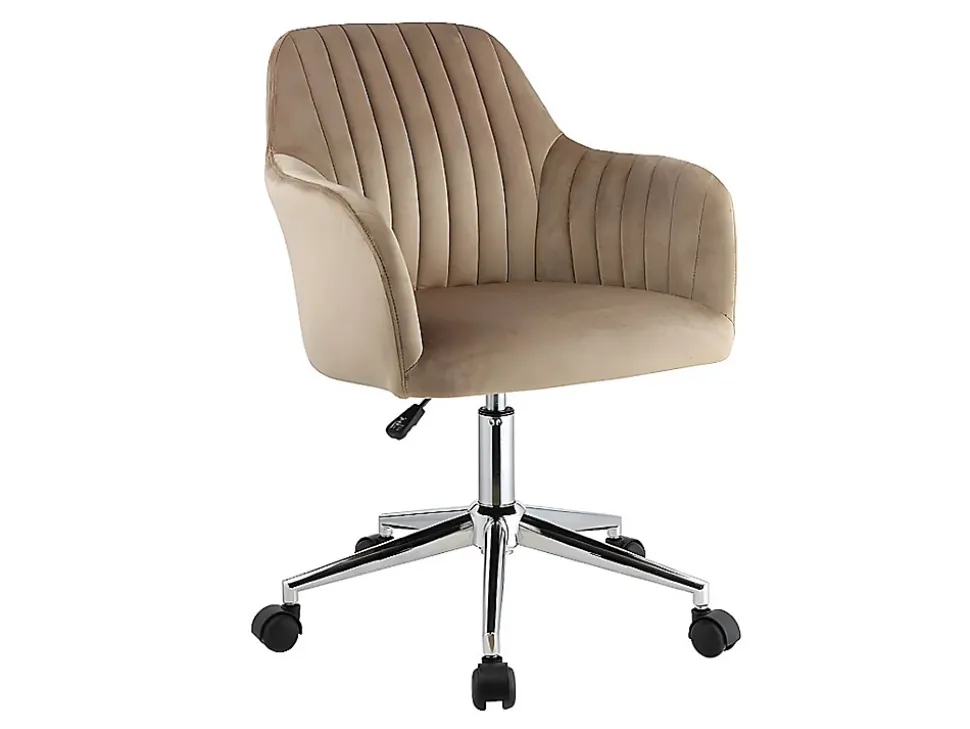 Chaise de bureau - Velours - Beige et argenté - Hauteur réglable - ELEANA