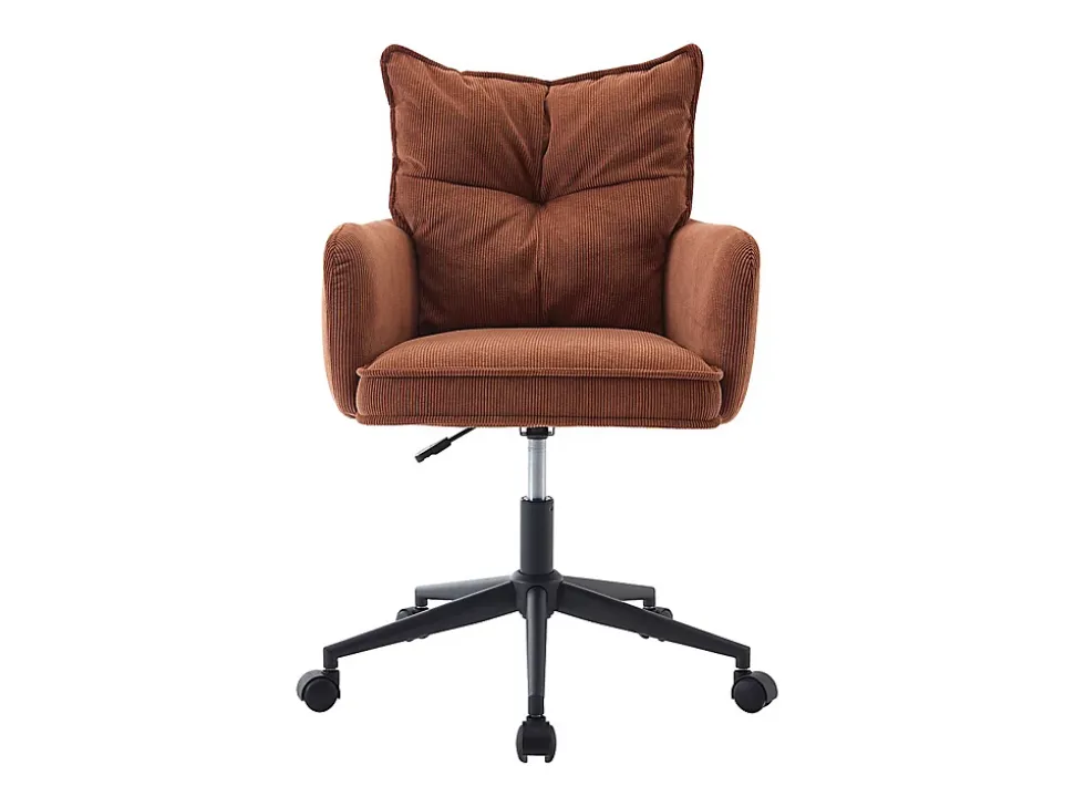 Chaise de bureau - Velours côtelé - Terracotta et noir - Hauteur réglable - BATARU