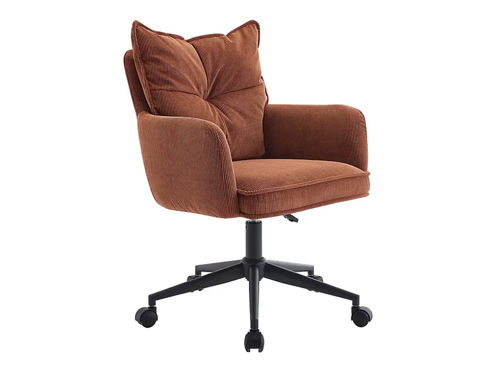 Chaise de bureau - Velours côtelé - Terracotta et noir - Hauteur réglable - BATARU