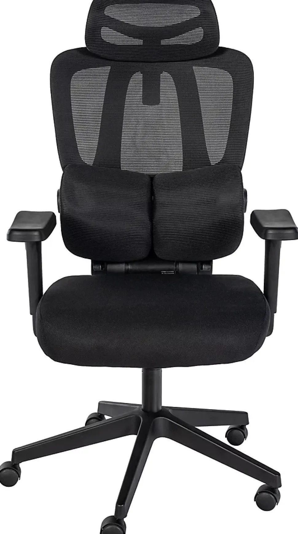 Chaise de bureau Altamont, ergonomique, charge max 135 kg, réglable en hauteur avec accoudoirs et appuie-tête. Noir