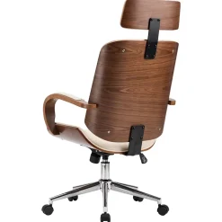 Chaise de bureau avec appuie-tête Crème Similicuir et bois vidaXL