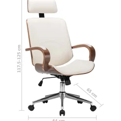 Chaise de bureau avec appuie-tête Crème Similicuir et bois vidaXL