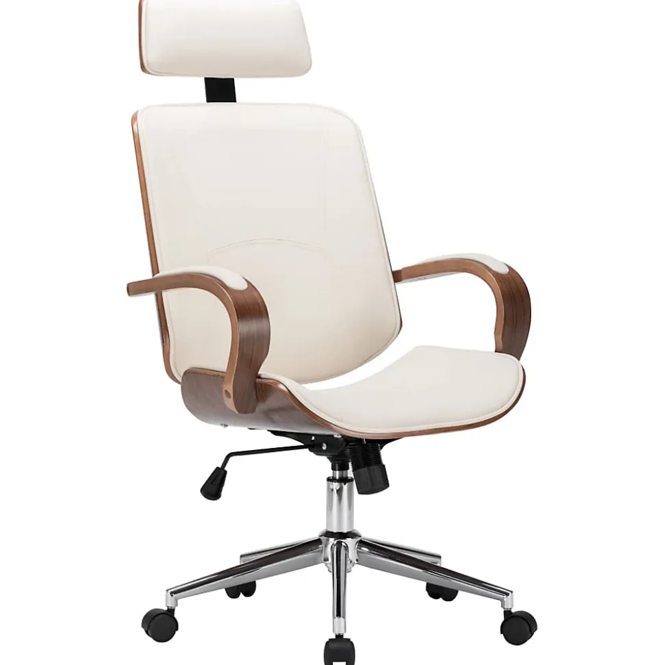 Chaise de bureau avec appuie-tête Crème Similicuir et bois vidaXL